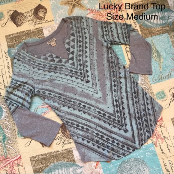 Lucky Brand Tops - 📦Lucky Brand Mint & Gray VNeck Long Sleeve Medium